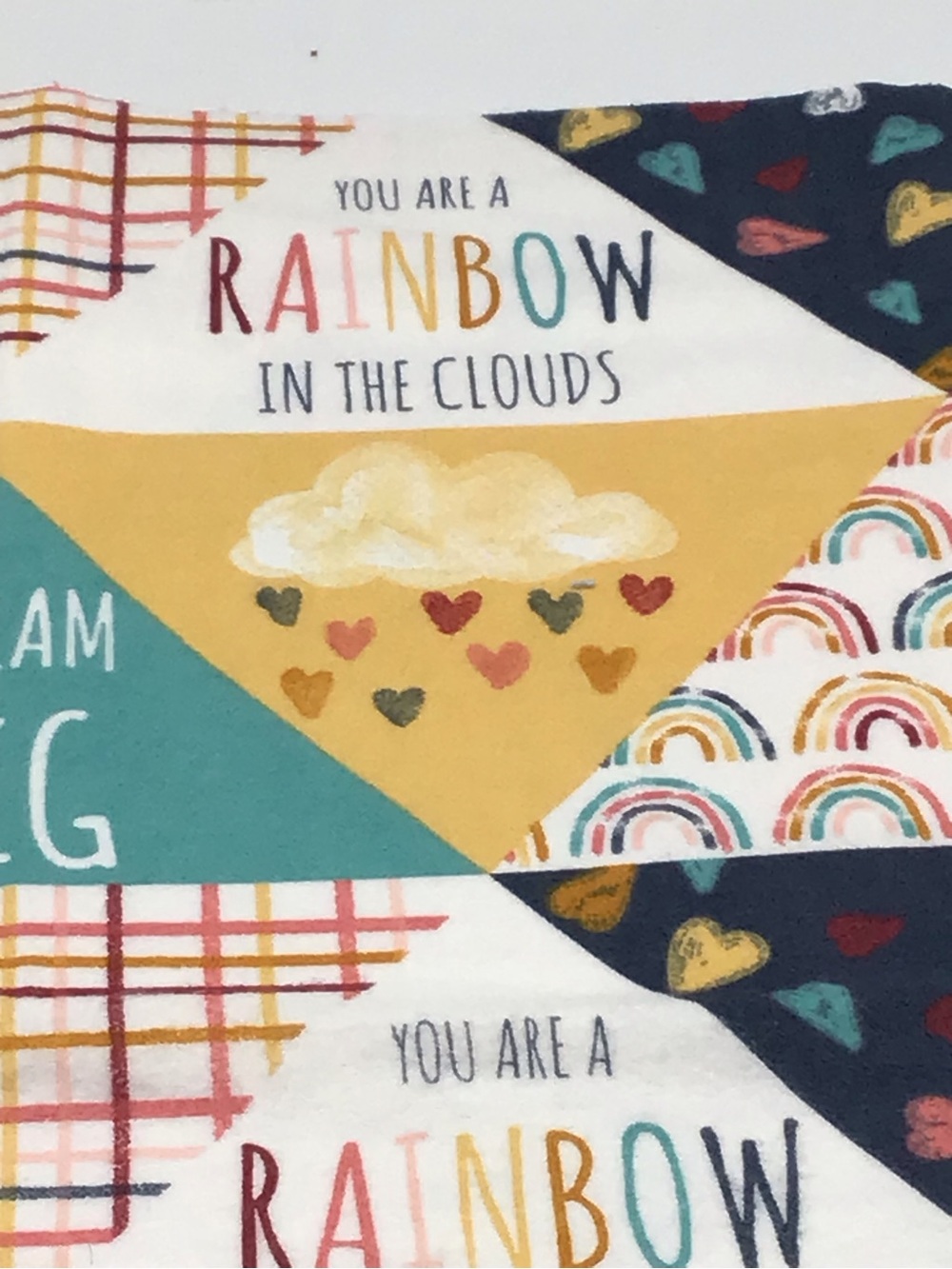 You Are a Rainbow Cloud Graphic Kids Top — Mustard, Teal & Navy. Size1ydx45in.